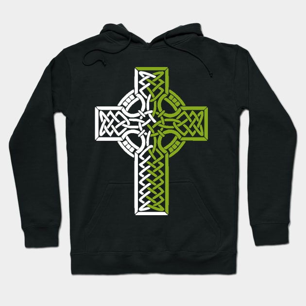 Celtic Cross in Green and White Hoodie by NovaOven